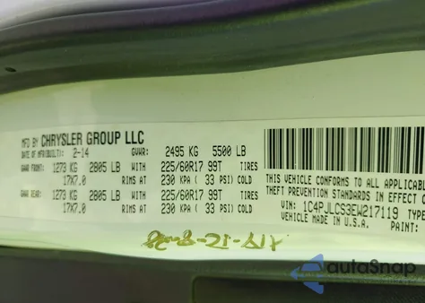 2014 Jeep Cherokee Latitude z USA, uszkodzony, nr VIN 1C4PJLCS3EW217119